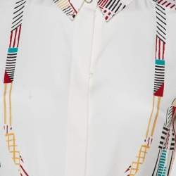 مملوكة مسبقًا Hermes Ivory Cavalcadour Morning Print Silk Shirt Dress S