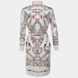 مملوكة مسبقًا Hermes Ivory Cavalcadour Morning Print Silk Shirt Dress S