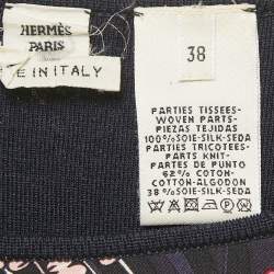 Pre Owned فستان هيرمس بر�تقالي حرير وصوف بطباعة بأزرار من الأمام مقاس كبير