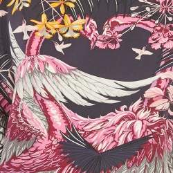 Pre Owned فستان هيرمس برتقالي حرير وصوف بطباعة بأزرار من الأمام مقاس كبير