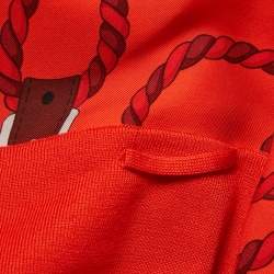 مملوكة مسبقًا Hermès Red Printed Silk and Knit Belted Cardigan L