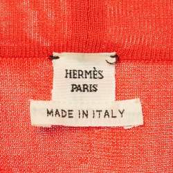 مملوكة مسبقًا Hermès Red Printed Silk and Knit Belted Cardigan L
