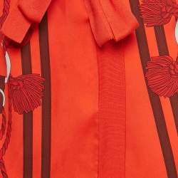 مملوكة مسبقًا Hermès Red Printed Silk and Knit Belted Cardigan L