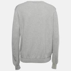 مملوكة مسبقًا سويت شيرت هيرمس كشمير وحرير بطبعة رمادية ياقة دائرية مقاس متوسط