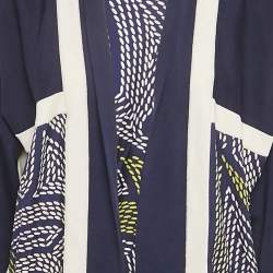 مملوكة مسبقًا Hermes Navy Blue Printed Silk & Knit Open Shrug M