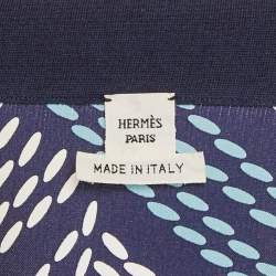 مملوكة مسبقًا Hermes Navy Blue Printed Silk & Knit Open Shrug M