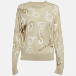 مملوكة مسبقًا Hermes Beige Wool & Silk Knit Effet Kaleidoscope Sweater M 