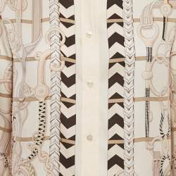 مملوكة مسبقًا Hermes Beige Buckle Printed Silk Button Front Shirt M