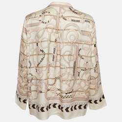 مملوكة مسبقًا Hermes Beige Buckle Printed Silk Button Front Shirt M