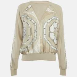 مملوكة مسبقًا Hermes Beige Printed Silk & Wool Long Sleeve Sweater M