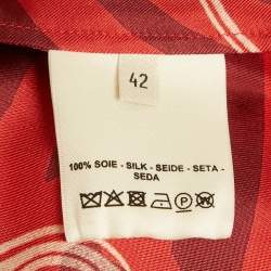 Pre Owned Hermes Red Printed Silk Top L
