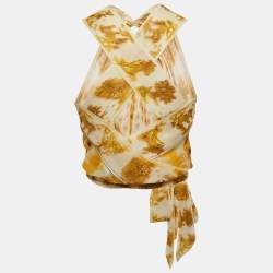 Pre Owned Hermes Yellow Printed Silk Scarf Top S