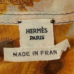 Pre Owned Hermes Yellow Printed Silk Scarf Top S