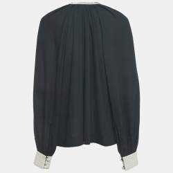 Pre Owned Hermès Black Cotton & Lace Detail Top L