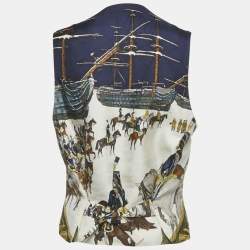مملوكة مسبقًا سترة بلا أكمام حريرية مطبوعة متعددة الألوان هيرمس 3XL