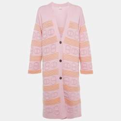 Pre Owned Hermes Pink / Orange Cashmere Knit Long Cardigan S