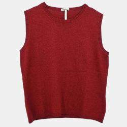 Pre Owned Hermes Ensemble Cardigan Sleeveless Top Bordeaux M