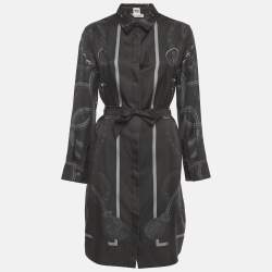 Pre Owned Hermes Black Silk Palefroi Remix Shirt Dress M