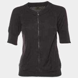 Pre Owned كنزة هيرمس قطن وحرير بأسود بسحاب مقاس متوسط (ميديوم)