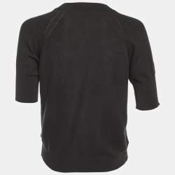 Pre Owned كنزة هيرمس قطن وحرير بأسود بسحاب مقاس متوسط (ميديوم)