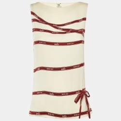 مملوكة مسبقًا Hermes Cream Bolduc Ribbon Print Silk Sleeveless Top S