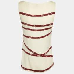 مملوكة مسبقًا Hermes Cream Bolduc Ribbon Print Silk Sleeveless Top S