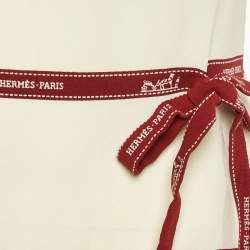 مملوكة مسبقًا Hermes Cream Bolduc Ribbon Print Silk Sleeveless Top S