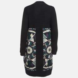 Pre Owned Hermes Black Printed Cotton and Purl Knit Long Cardigan S