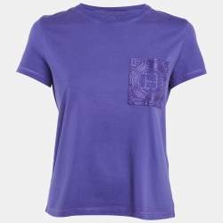 Pre Owned Hermes Purple Jersey Embroidered Pocket T-Shirt M