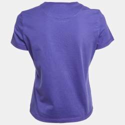 Pre Owned Hermes Purple Jersey Embroidered Pocket T-Shirt M