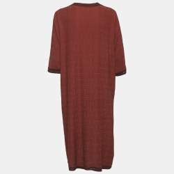 Pre Owned Hermes Brown Embroidered Sateen and Knit Dress Set S
