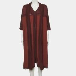 Pre Owned Hermes Brown Embroidered Sateen and Knit Dress Set S