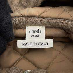Pre Owned سترة هيرميس مبطنة بنمط H مع غطاء مقاس 34 بيج صوف 100%