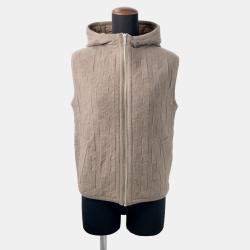 Pre Owned Hermes H-Motif Quilted Vest With Hood Size 34 Beige Wool 100%