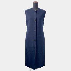 Pre Owned Hermes Long Gilet Size 34 Navy Cashmere100%