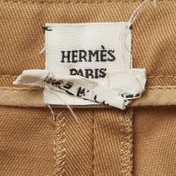 Pre Owned بنطلون هيرمس سني ضيق جبردين بني مقاس صغير ( سمول )