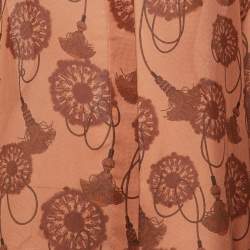 Pre Owned Hermes Brown Cliquetis Aquarelle Silk Sheer Wide Shirt L