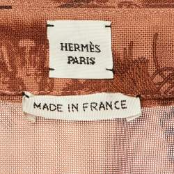 Pre Owned Hermes Brown Cliquetis Aquarelle Silk Sheer Wide Shirt L