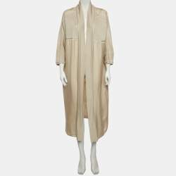 Pre Owned Hermès Beige Palefroi Remix Print Silk Open Front Kaftan S