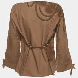  مملوكة مسبقًا بلوزة هيرمس بطبعة جلد قطن بني مقاس صغير (سمول)