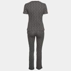 مملوكة مسبقًا طقم بنطلون و تي شيرت هيرمس تريكو جاكار بحرف H أحادي اللون أسود صغير/متوسط