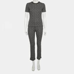 مملوكة مسبقًا طقم بنطلون و تي شيرت هيرمس تريكو جاكار بحرف H أحادي اللون أسود صغير/متوسط