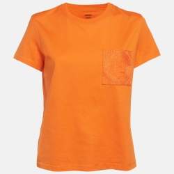 Pre Owned Hermes Orange Jersey Embroidered Pocket T-Shirt M