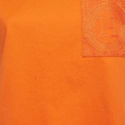 Pre Owned Hermes Orange Jersey Embroidered Pocket T-Shirt M