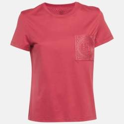 Pre Owned Hermes Pink Jersey Embroidered Pocket T-Shirt M