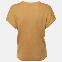 Pre Owned Hermes Yellow Chrome Cotton & Silk Knit V-Neck Jumper S