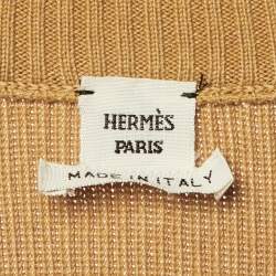 Pre Owned Hermes Yellow Chrome Cotton & Silk Knit V-Neck Jumper S