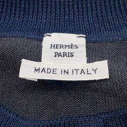 Pre Owned Hermes Harnais De Cour Cardigan Gray/Navy Cashmere, Silk Size 40