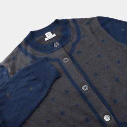Pre Owned Hermes Harnais De Cour Cardigan Gray/Navy Cashmere, Silk Size 40