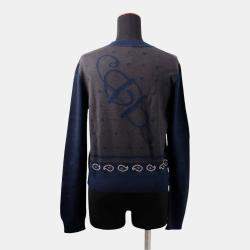 Pre Owned Hermes Harnais De Cour Cardigan Gray/Navy Cashmere, Silk Size 40